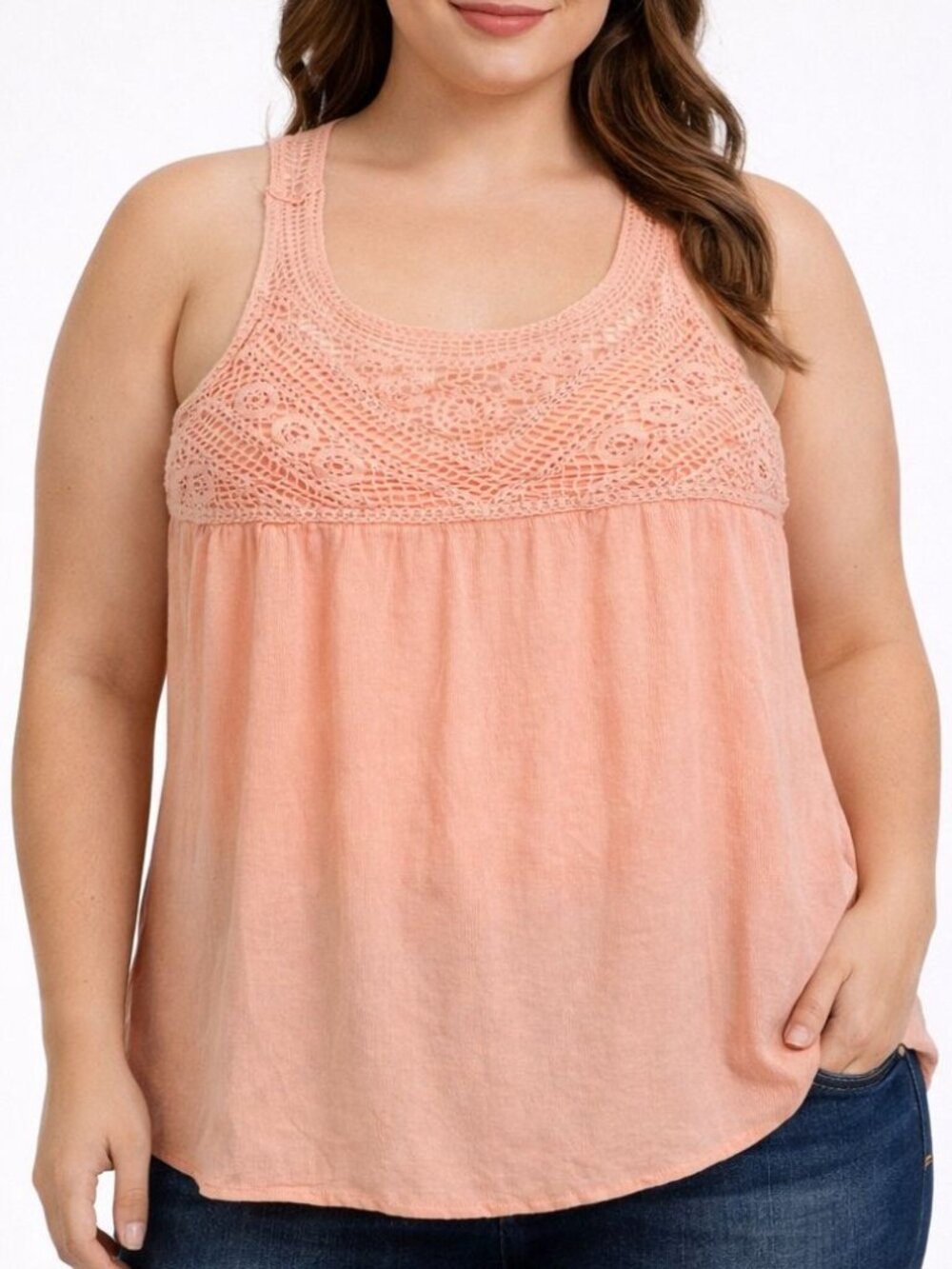 Torrid Womens Crochet Yoke Tank Top Apricot Blush Rayon Sleeveless Size 1 (1X)